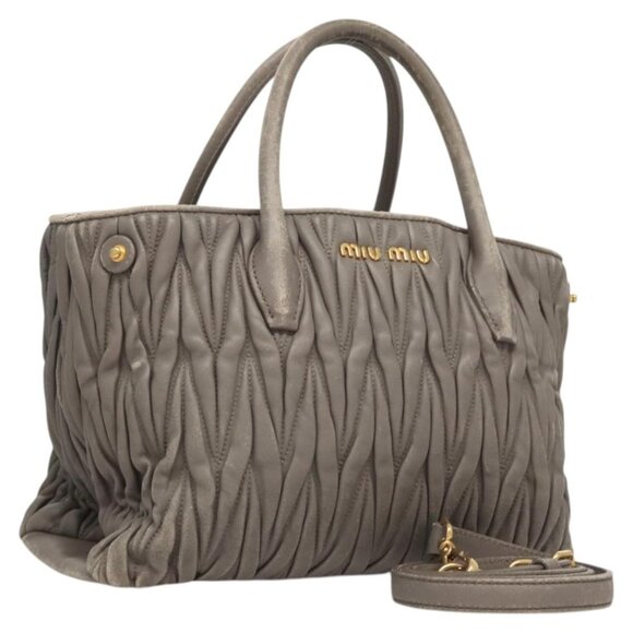 Miu Miu Matelasse Hand Bag Leather 2way Gray Gold Auth 124605 - Picture 1 of 16